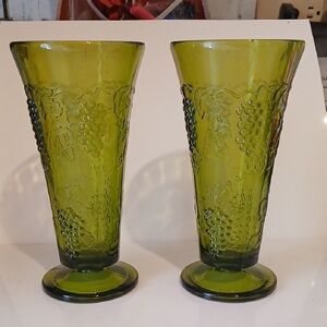 Indiana Glass Olive Green Colony Harvest Grapes Vases